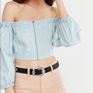 Urban outfitters Blue Off-the-shoulder Zip Blouse